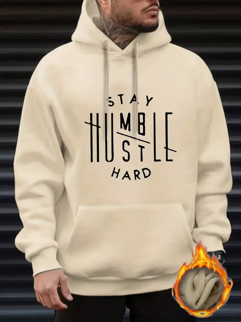 Men's Inspirational Hoodie - "Stay Humble" Pattern Printed Casual Street Style Hoodie Sweatshirt Casual Fashion Long Sleeve Hood