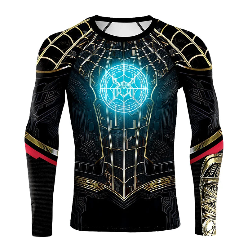 Compression Shirts for Men Long Sleeve Comics Spider Cosplay T-Shirt Superhero Top Elastic Fitness Sportwear Fitness Top Clothes