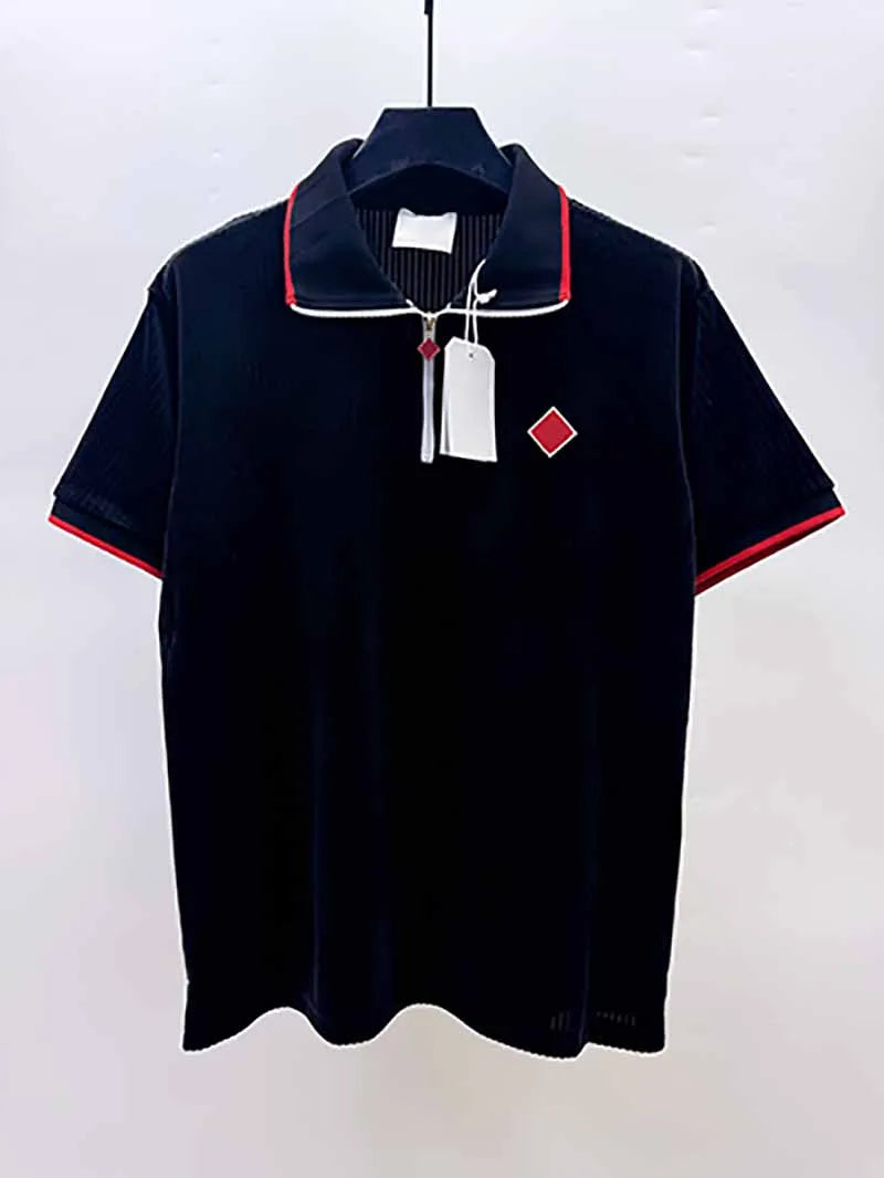 Top Version Casinoblank Morocco Patched Women Men Cotton Shirts Shorts Set T Shirt Turn down Collar Shirts Half Zipper Polo