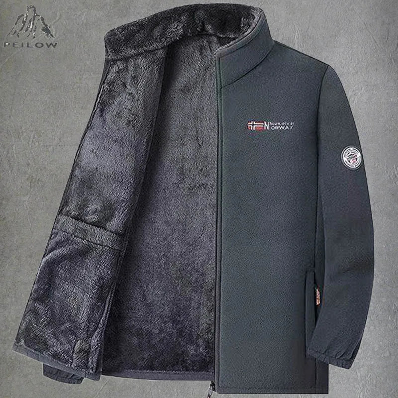 Men'S Polar Fleece Jacket Winter Windproof Stand Collar Coat Zip-Up Thermal Fleece Lined Coats Casual Warm Outwear Men Clothing
