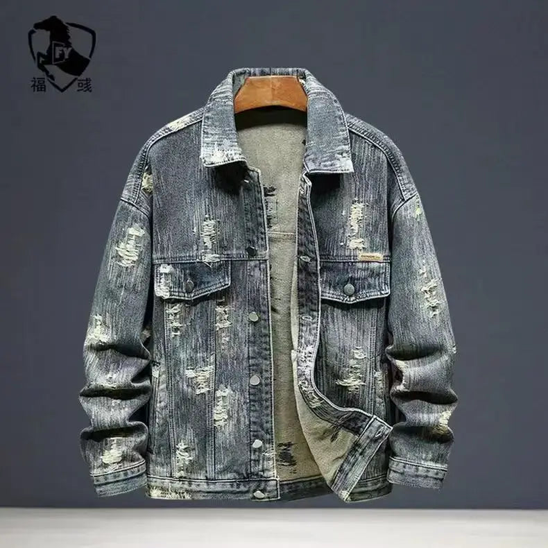 Spring Autumn New American Denim Coats Set Classic  retro Cowboy Jeans Trendy Two-Piece Sets Versatile Outerwear Casual Jacket