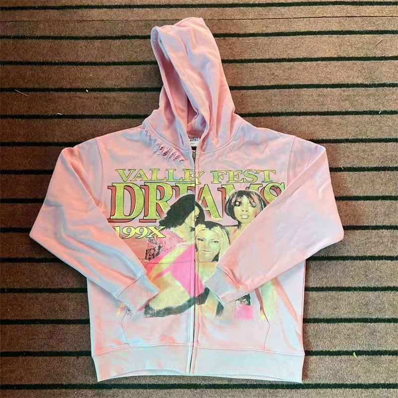 Black Washed VALLEY Hot Drill Hoodies Men Women 1:1 Best Quality American Vintage Vale Embroidered Logo Sweatshirts