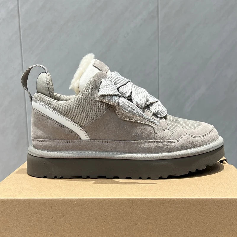 Winter Mel Low cut Fashion Versatile Casual Shoes flat bottom Comfortable and Warm Genuine Leather True Fur Snow Boots for Women