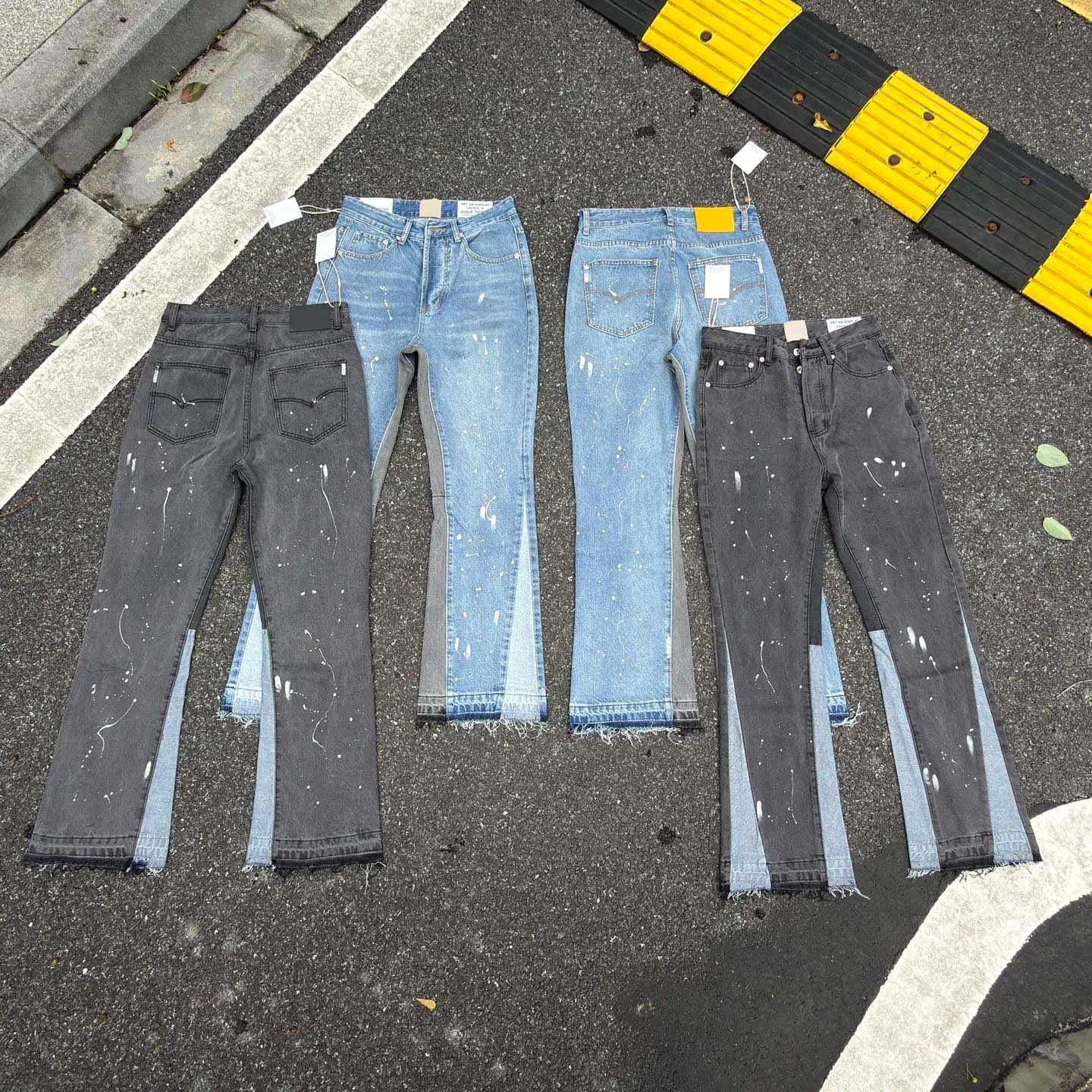 2025 GPT Spliced Ink-wash Women Men Denim Jeans Logo Printed flared Pants Washed Jeans Trousers