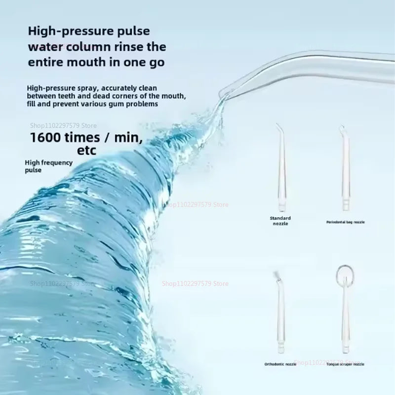 IPX7 Waterproof Rechargeable Tooth Cleaner 4 Nozzle High Pressure Pulse Electric Oral Irrigator 3 Cleaning Mode for Oral Care