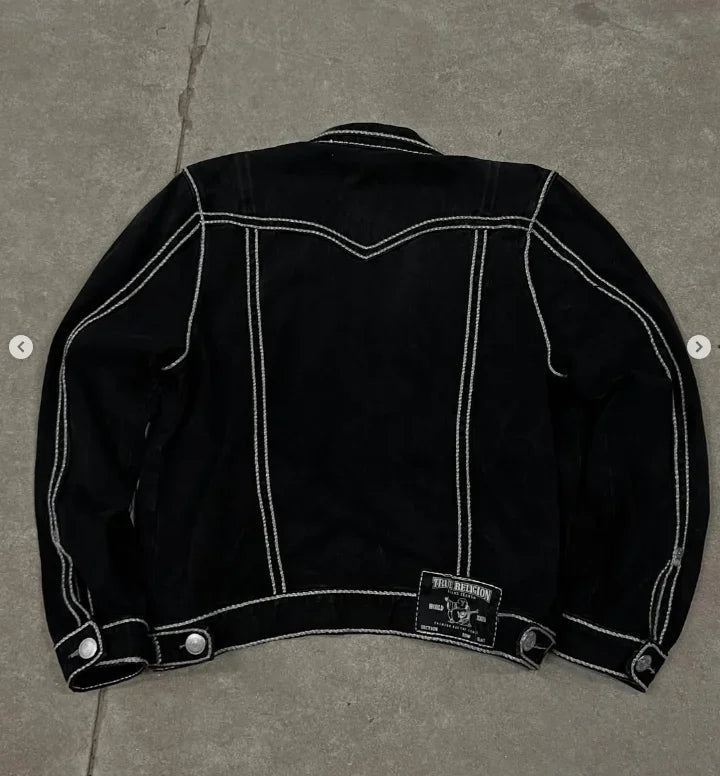 Hip Hop Retro Fashion Brand Denim Jacket Y2K Street Wear Washed Embroidered Motorcycle Sports Jacket Thickened Men'S Clothing