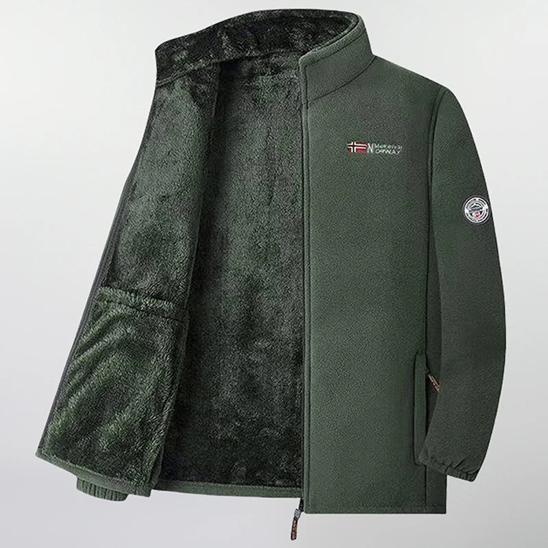 Men'S Polar Fleece Jacket Winter Windproof Stand Collar Coat Zip-Up Thermal Fleece Lined Coats Casual Warm Outwear Men Clothing