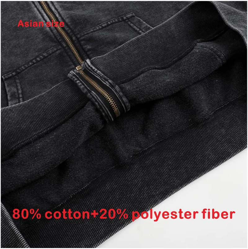 Wax Dyed Wool Zipper Hooded Sweatshirt Pants Set Custom Logo Printing Embroidery Retro Washed Old Street Set