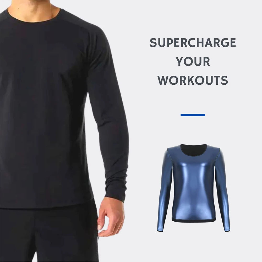 Sauna Shirt for Men Sweat Suit Compression Long Sleeve Top Weight Loss Body Shaper Shirts for Workout Sports