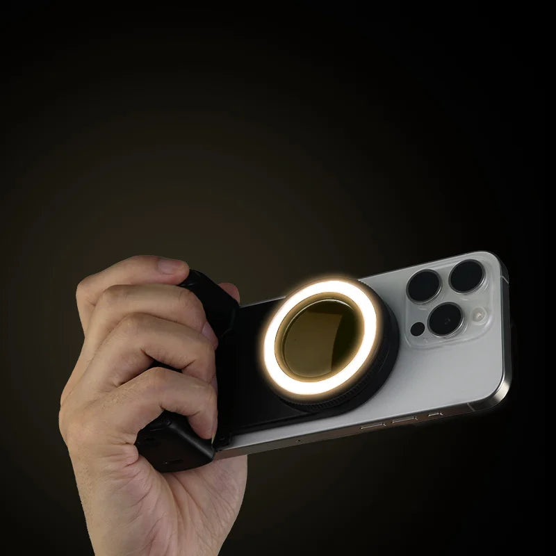 Magnetic Smartphone Handle Grip with Detachable 30M Bluetooth Remote with Fill Light Anti-Shake Selfie Handle Photo Bracket