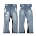 2024 High Street Splashed Ink Ripped Patchwork Jeans for Men and Women Trendy Brand American Straight Slim Micro-Flared Trousers