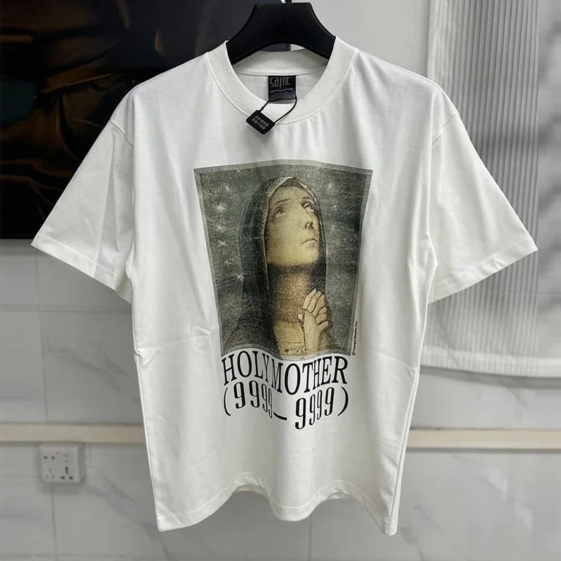 Vintage Washed Black Target Print Saint T-Shirt Men Women Streetwear Oversized High Quality T Shirt Casual Fashion Tee Tops