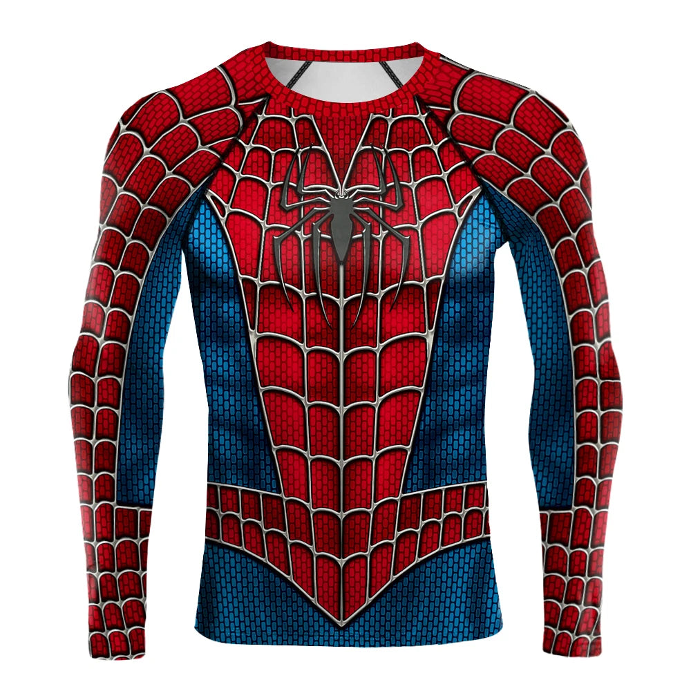 Compression Shirts for Men Long Sleeve Comics Spider Cosplay T-Shirt Superhero Top Elastic Fitness Sportwear Fitness Top Clothes