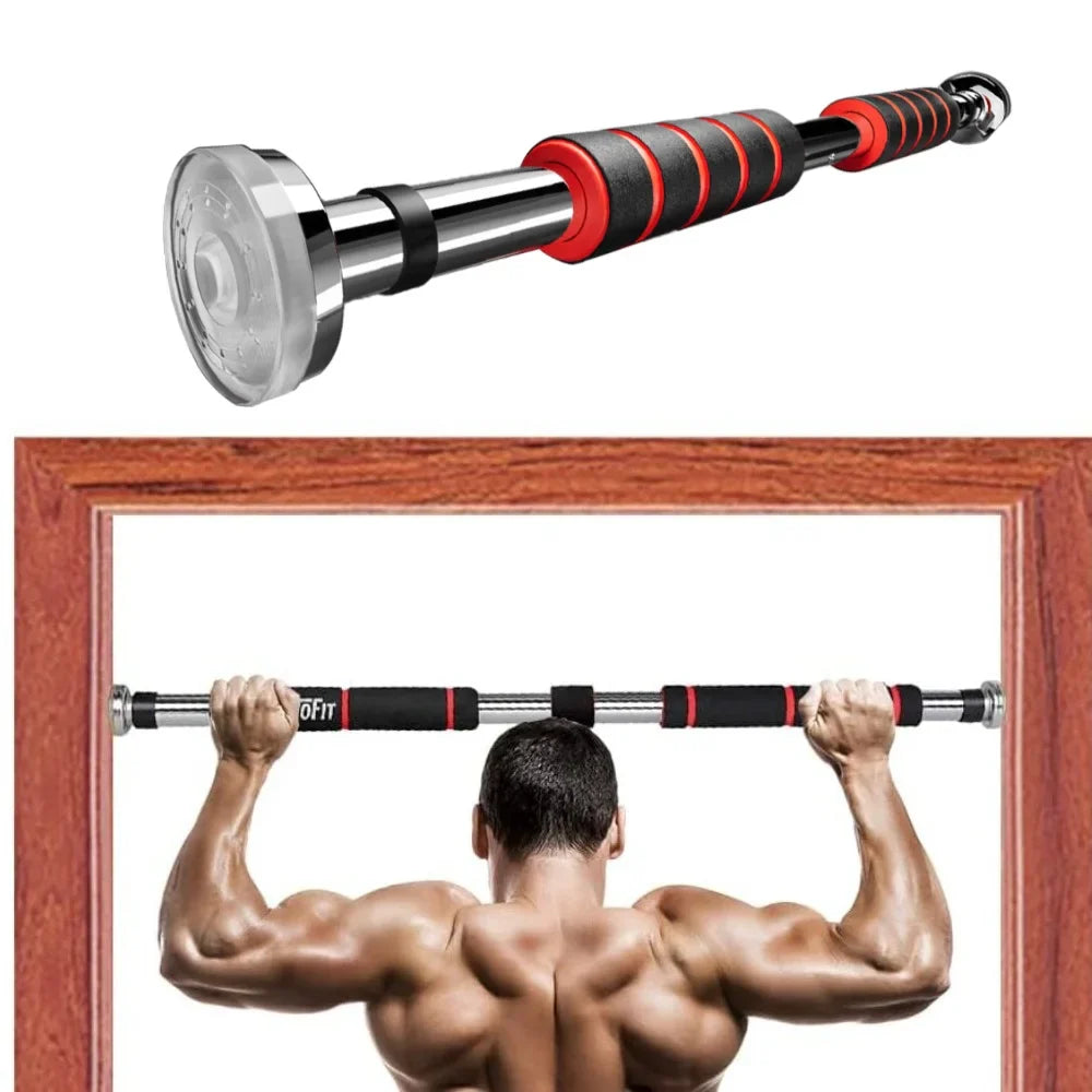 Telescopic doorway pull up bar with non-slip grip for home gym strength training