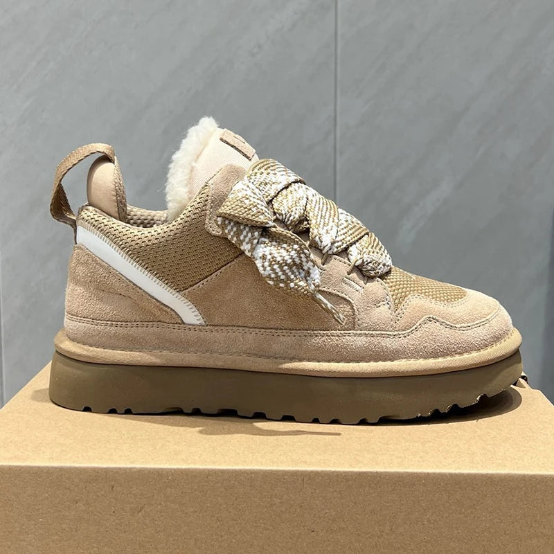 Winter Mel Low cut Fashion Versatile Casual Shoes flat bottom Comfortable and Warm Genuine Leather True Fur Snow Boots for Women