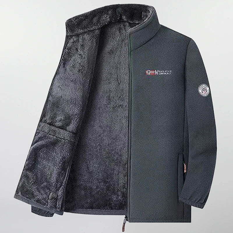 Men'S Polar Fleece Jacket Winter Windproof Stand Collar Coat Zip-Up Thermal Fleece Lined Coats Casual Warm Outwear Men Clothing