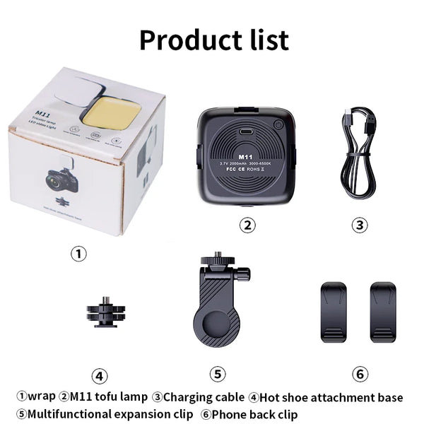 Mini LED Fill Light Bi-Color Lighting Cold Shoe for Camera Camcorder Vlog Removable Back Clip-On Mobile Phone Photography Light