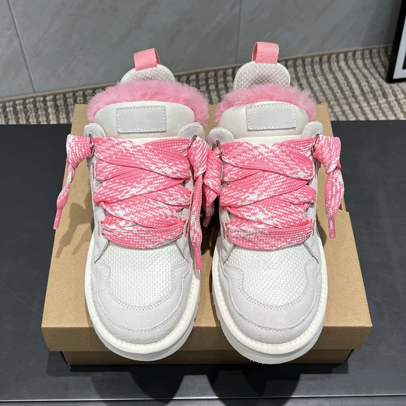 Winter Mel Low cut Fashion Versatile Casual Shoes flat bottom Comfortable and Warm Genuine Leather True Fur Snow Boots for Women