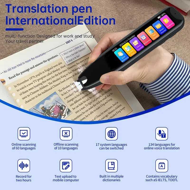 Smart Translation Pen with 60+ Languages Online Scan & Voice Translation for Reading Support & Language Learners Multilingual Device with 3.69-Inch Large Screen & High Fidelity Speakers