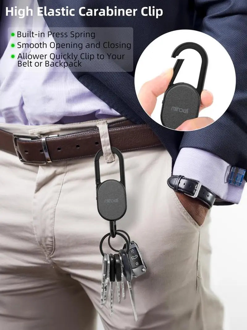Miroddi for Keychain with Tracker, Men'S Accessories Works with Apple Find My, Heavy Duty Metal Carabiner Car Key Chains with GPS Tracker, Anti-Lost Keyring Finder Locator, Rechargeable, Steel, Waterproof, Gift for Mens, Males, Husbands, Bluetooth Black