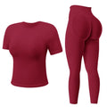 Jetjoy 2 Piece Workout Sets for Women, Long or Short Sleeve T Shirt Tank Top + Workout Shorts Butt Lifting Gym Seamless Booty Biker Shorts, Going Out Gym Sets Fitness Clothes Skinny Sportswear Compression Activewear Gymwear Fitness Clothes