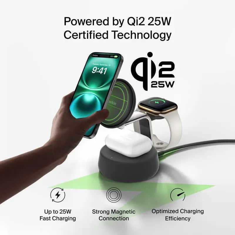 Belkin Ultracharge Pro 3-In-1 Magnetic Charging Dock with Qi2 25W