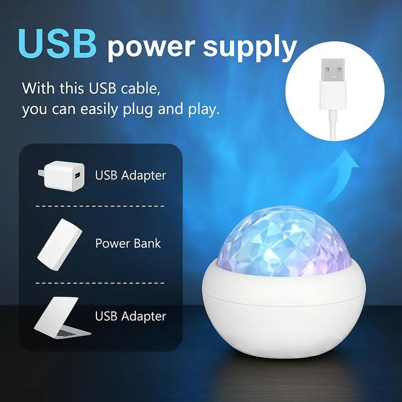 2 Scene - 16-Color Ocean Wave & 3D Water Ripple Projector Lamp with Remote Control – round LED Light for Relaxation & Romantic Night Ambience