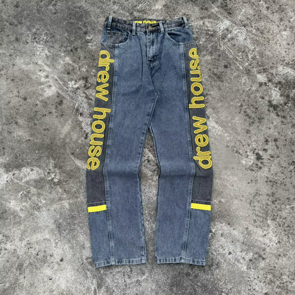 the Denim Fabric Is Stitched with a Special Style of Patchwork Design Jeans for Men and Women Casual Ropa Hombre