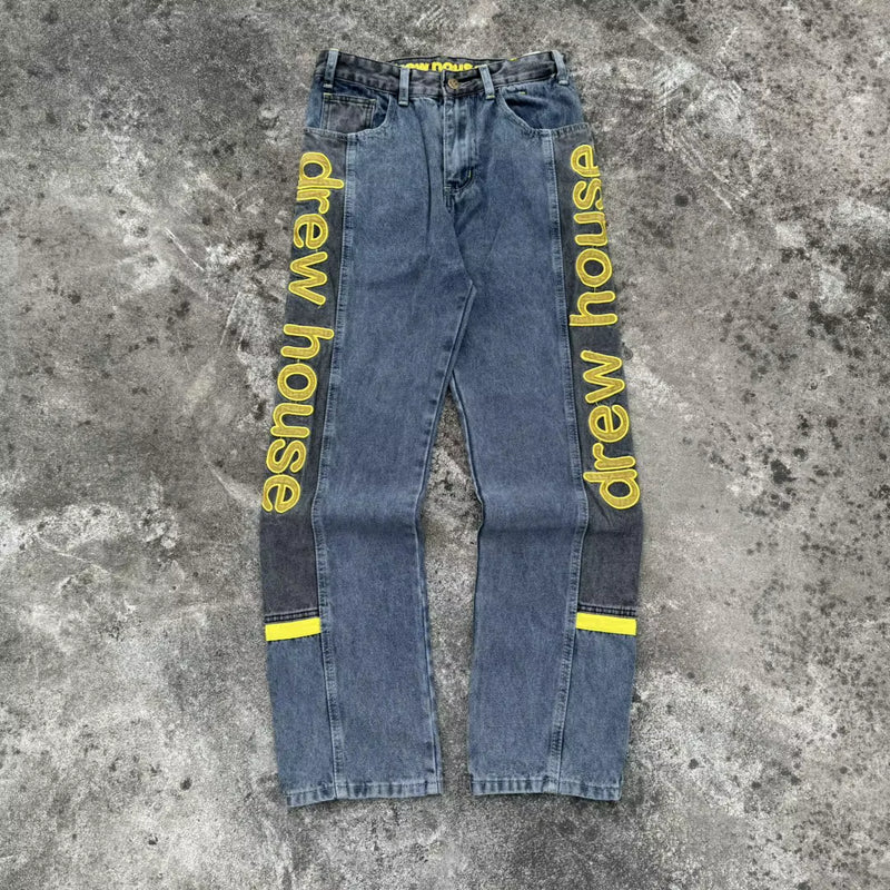 the Denim Fabric Is Stitched with a Special Style of Patchwork Design Jeans for Men and Women Casual Ropa Hombre