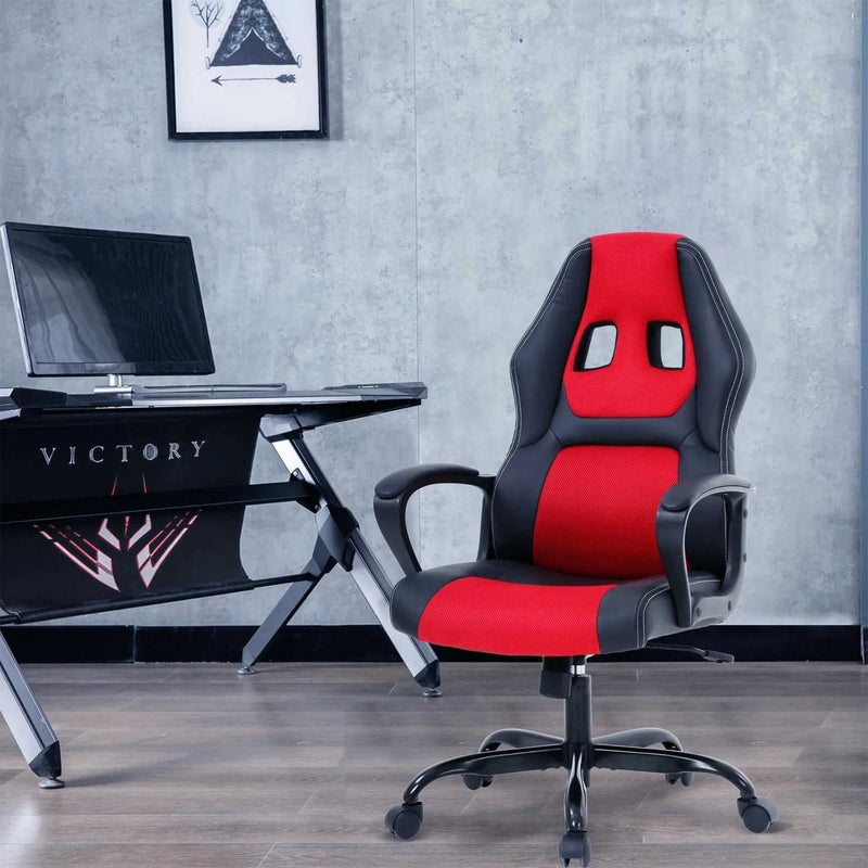 Gaming Chair PC Gaming Chair Gaming Chairs for Adults, Computer Chair PU Leather Office Desk Chair with Arms & Back Ergonomic High-Back Video Game Chair(Red）