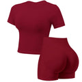 Jetjoy 2 Piece Workout Sets for Women, Long or Short Sleeve T Shirt Tank Top + Workout Shorts Butt Lifting Gym Seamless Booty Biker Shorts, Going Out Gym Sets Fitness Clothes Skinny Sportswear Compression Activewear Gymwear Fitness Clothes