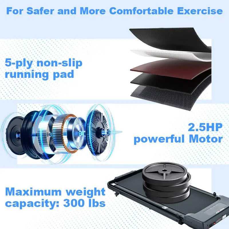 OVER SELF Portable Walking Pad Treadmill with Wheels Remote Control LED Display 42.5X19X4.7 Inches for Home Office Use 300 Lbs Capacity Quiet Operation 2-In-1 Design for Daily Workout & Calories Tracking