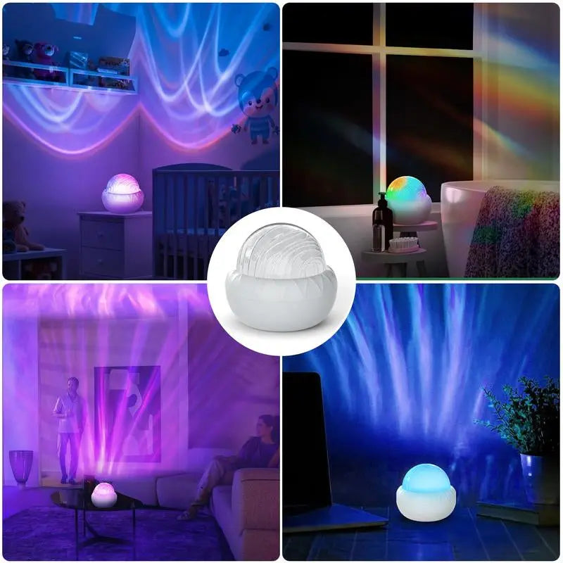 2 Scene - 16-Color Ocean Wave & 3D Water Ripple Projector Lamp with Remote Control – round LED Light for Relaxation & Romantic Night Ambience