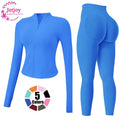 Jetjoy 2 Piece Workout Sets for Women, Long or Short Sleeve T Shirt Tank Top + Workout Shorts Butt Lifting Gym Seamless Booty Biker Shorts, Going Out Gym Sets Fitness Clothes Skinny Sportswear Compression Activewear Gymwear Fitness Clothes